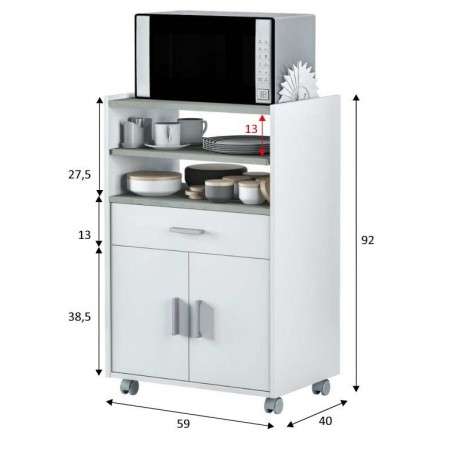 Mueble auxiliar microondas en blanco y cemento