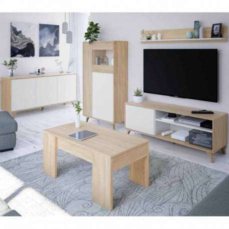 Mueble para TV Kikua Plus con estante roble y blanco salón