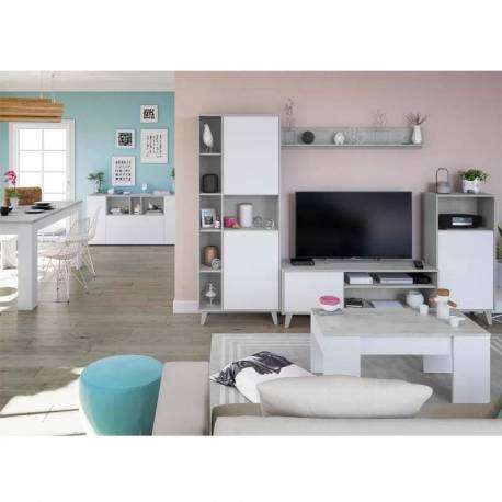 Mueble de salón modular Zoe color blanco y cemento