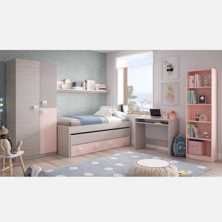 Dormitorio juvenil completo rosa con somieres