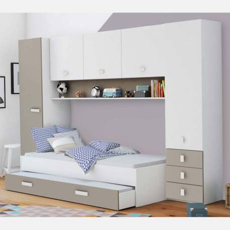 Pack dormitorio infantil juvenil Tidy color blanco y arcilla