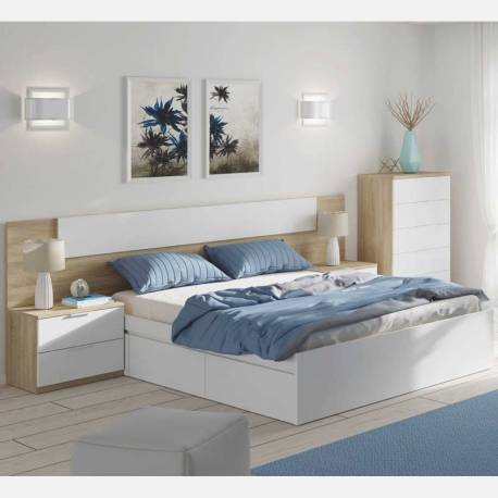 Dormitorio matrimonio completo color roble y blanco nórdico