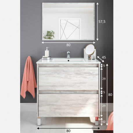 Mueble de Baño con espejo DAKOTA Blanco Velho (Lavamanos opcional)