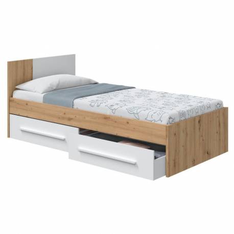Pack juvenil muebles roble nodi y blanco artik (cama + armario)