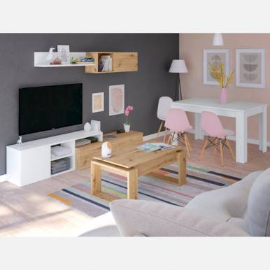 Mueble de comedor, modulo moderno para salon con LEDs, Blanco y Roble  Canadian 8423490263663