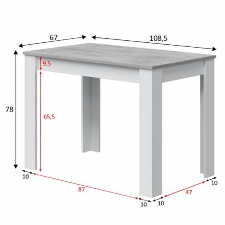 Mesa cocina Cloe en Blanco artik y Cemento 109x67 cm