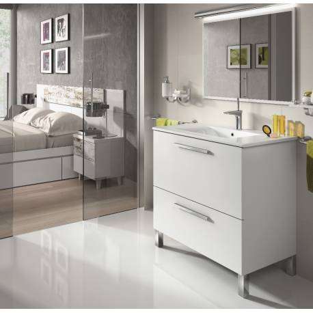 Mueble lavamanos de nogal y mármol gris - Mueble de baño de pared - Tikamoon