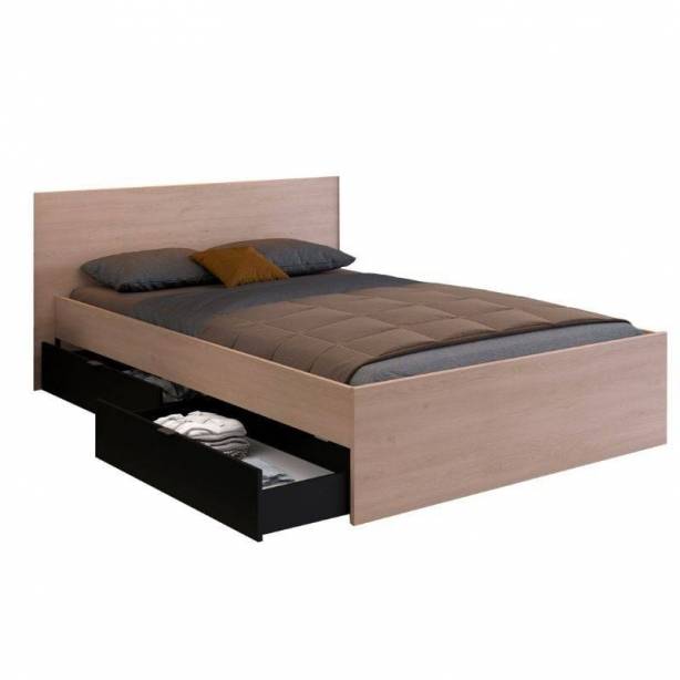 Cama de matrimonio Melamina Madera claro - Negro 164x83x194