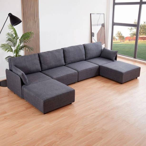 Sofá modular chaise longue Poliéster Gris 366x93x183