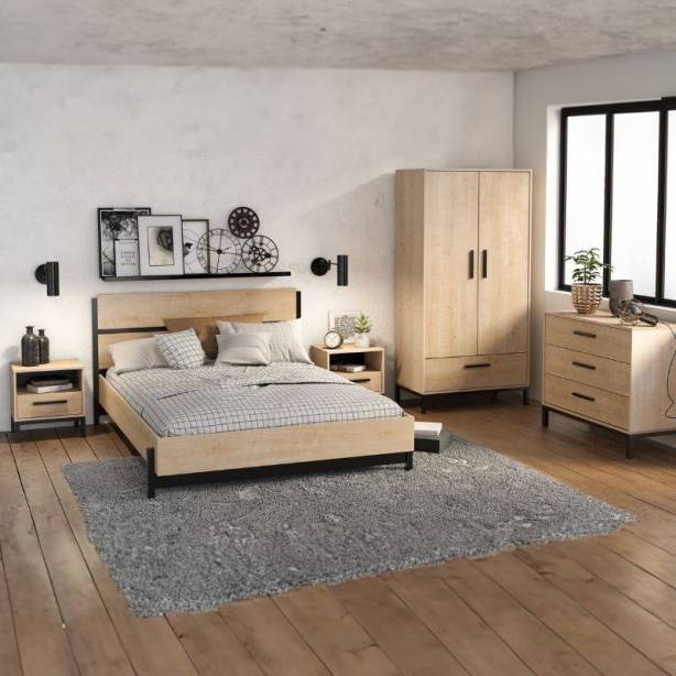 Cama de matrimonio Melamina Madera oscuro - Negro 151x91x205