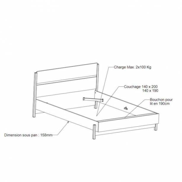 Cama de matrimonio Melamina Madera oscuro - Negro 151x91x205