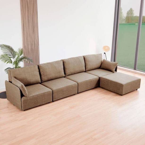 Sofá modular chaise longue Poliéster Beige 366x93x183