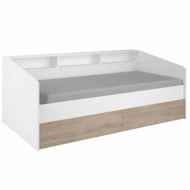 Cama Juvenil Melamina Blanco - Madera claro 203x82x113