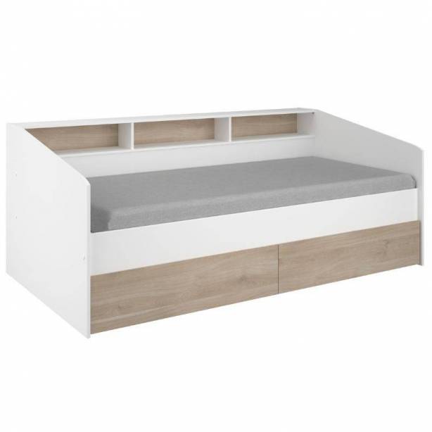 Cama Juvenil Melamina Blanco - Madera claro 203x82x113