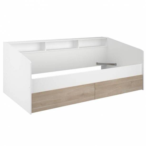 Cama Juvenil Melamina Blanco - Madera claro 203x82x113