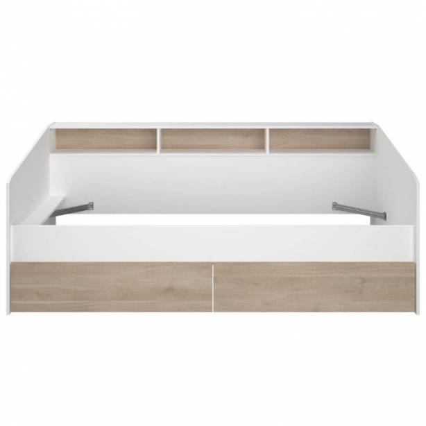 Cama Juvenil Melamina Blanco - Madera claro 203x82x113