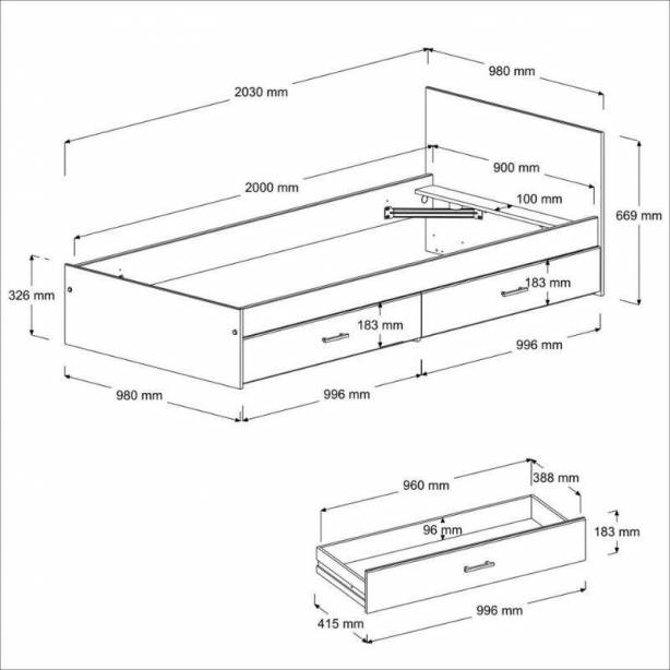 Cama Juvenil Melamina Blanco 98x67x203