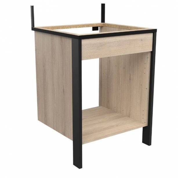 Cocina modular completa 2 módulos Melamina Negro - Madera Claro