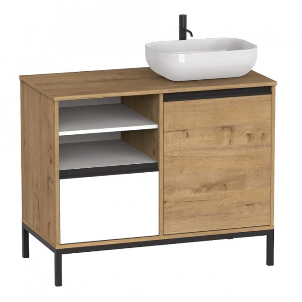 Mueble baño Melamina Madera claro - Negro