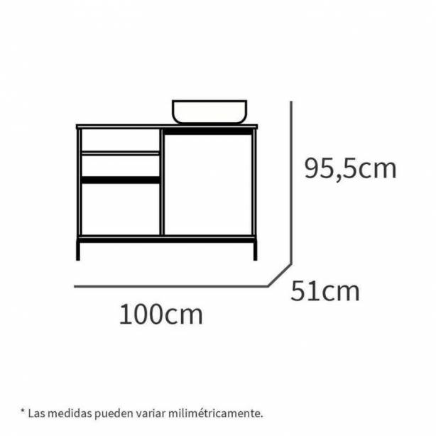 Mueble baño Melamina Madera claro - Negro