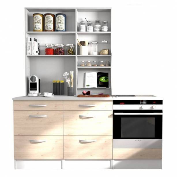 Cocina modular completa Melamina Blanco - Madera claro 180x60