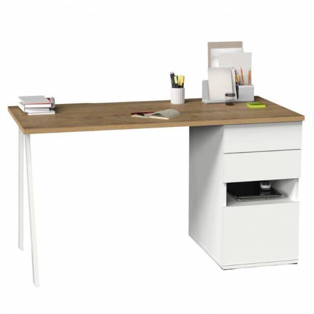 Escritorio oficina Melamina - Metal Madera claro - Blanco 138x76x67