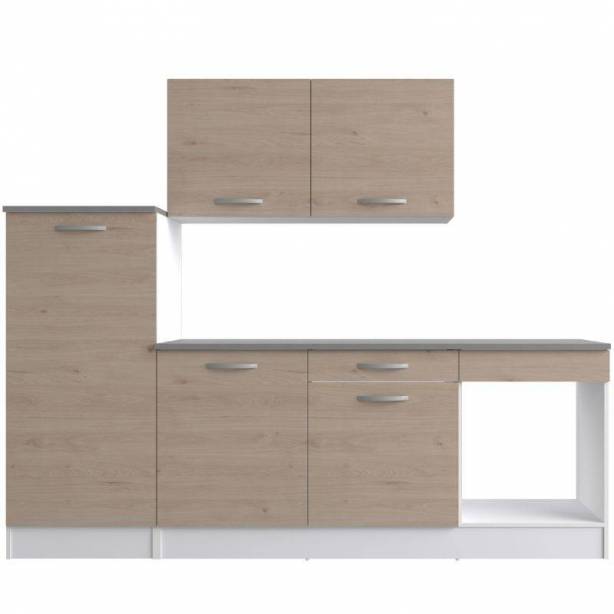 Cocina modular completa 6 módulos Melamina Madera claro - Blanco 240x60