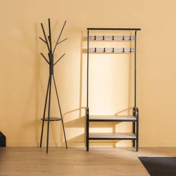 Mueble de entrada Melamina - Metal Negro - Madera Claro