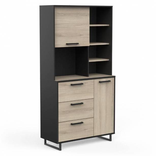 Mueble auxiliar cocina Melamina Madera oscuro - Negro 92x180x40