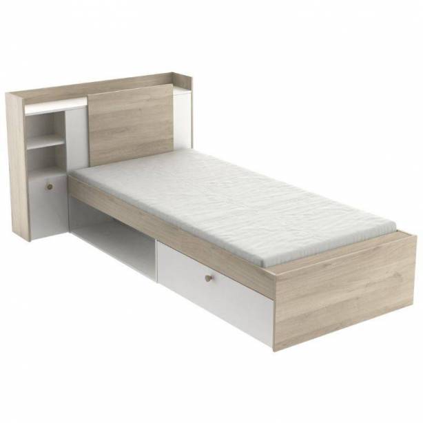 Cama Juvenil Melamina Blanco - Madera claro 227x91x125