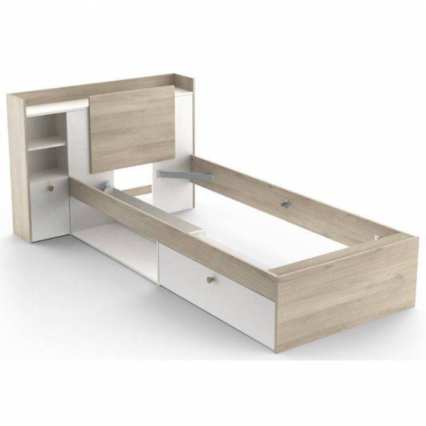 Cama Juvenil Melamina Blanco - Madera claro 227x91x125