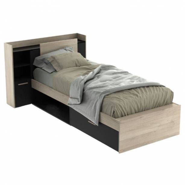 Cama Juvenil Melamina Madera claro - Negro 227x91x125