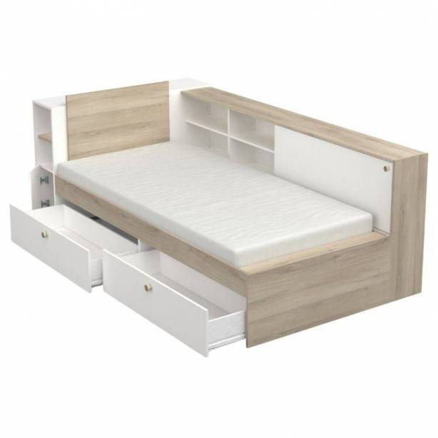 Cama Juvenil Melamina Blanco - Madera claro 229x88x119