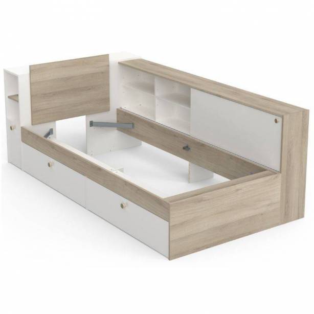 Cama Juvenil Melamina Blanco - Madera claro 229x88x119