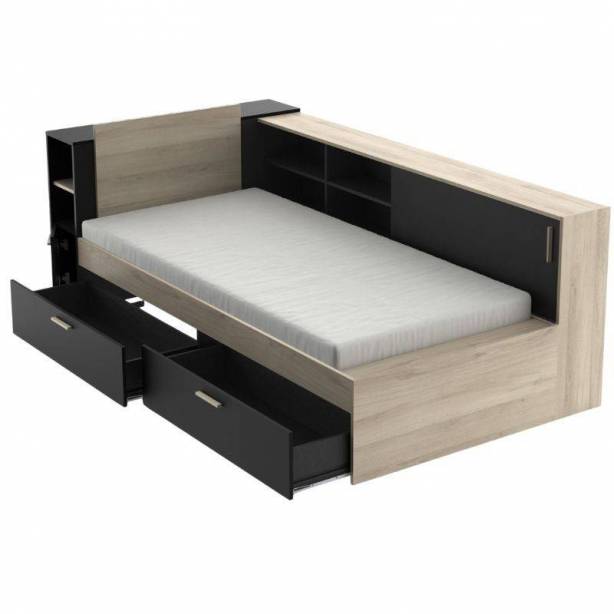 Cama Juvenil Melamina Madera claro - Negro 229x88x119