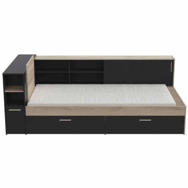 Cama Juvenil Melamina Madera claro - Negro 229x88x119