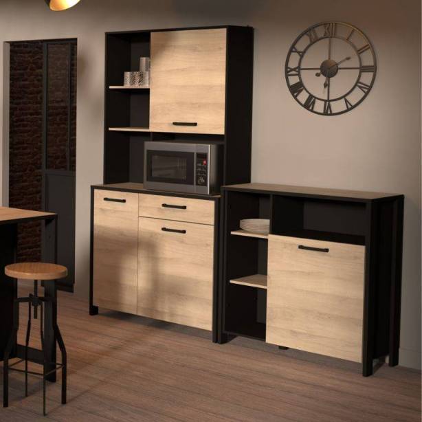 Mueble auxiliar cocina Melamina Madera claro - Negro 96x101x40