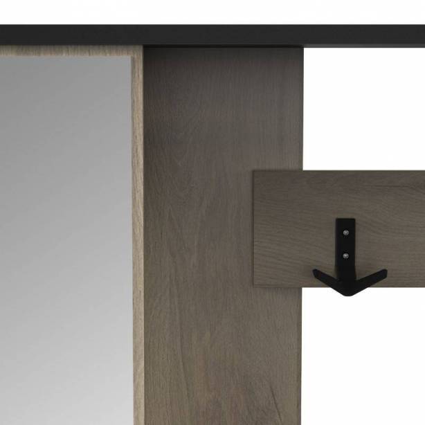 Mueble de entrada Melamina - Cristal Negro - Madera Claro 105x184x34