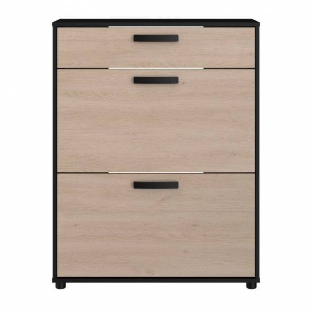 Mueble zapatero Melamina Madera claro - Negro 80x103x30