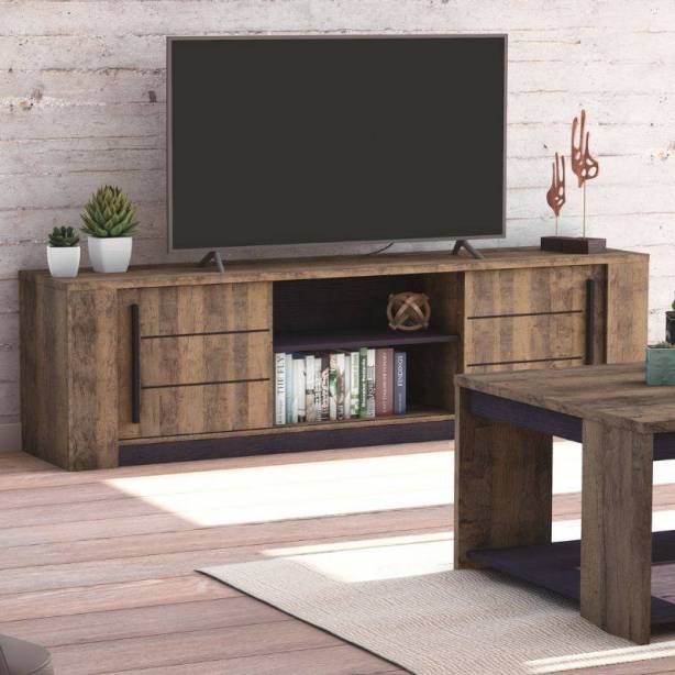 Mueble TV Melamina Madera oscuro - Negro 185x52x42