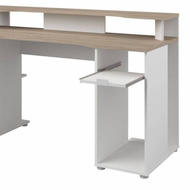 Mesa Gamer Melamina Blanco - Madera claro 150x90x60