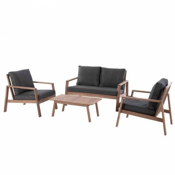 Conjunto 1 Sofá 2 Sillones y mesa de centro exterior Madera Marrón