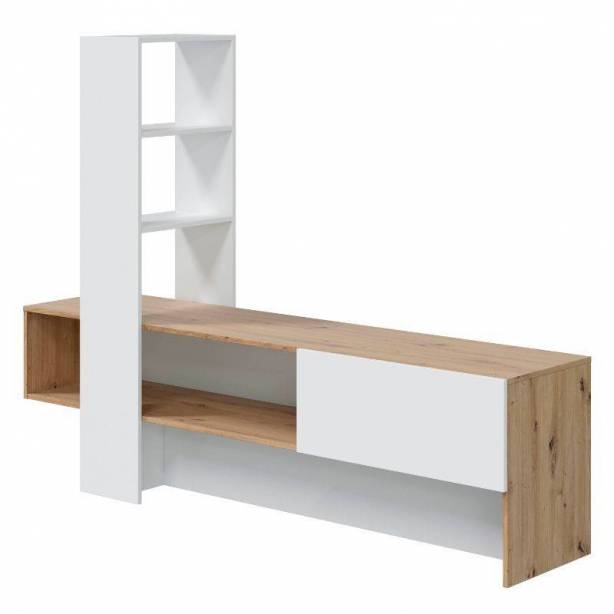 Mueble TV Melamina Blanco - Madera claro 178x136x43