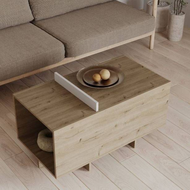 Mesa de centro Melamina Blanco - Madera claro 90x49x50