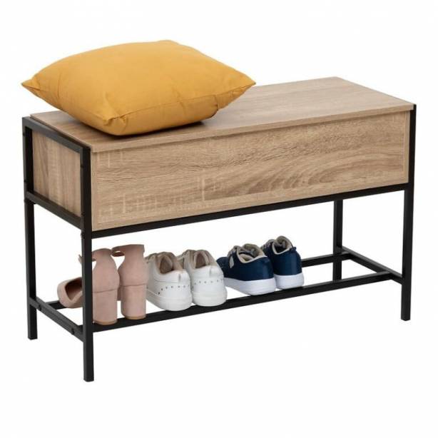 Mueble zapatero Acero Negro - Madera Claro 77x48x30