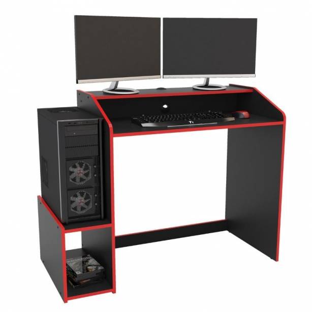 Mesa Gamer Melamina Negro - Rojo 116x90x53