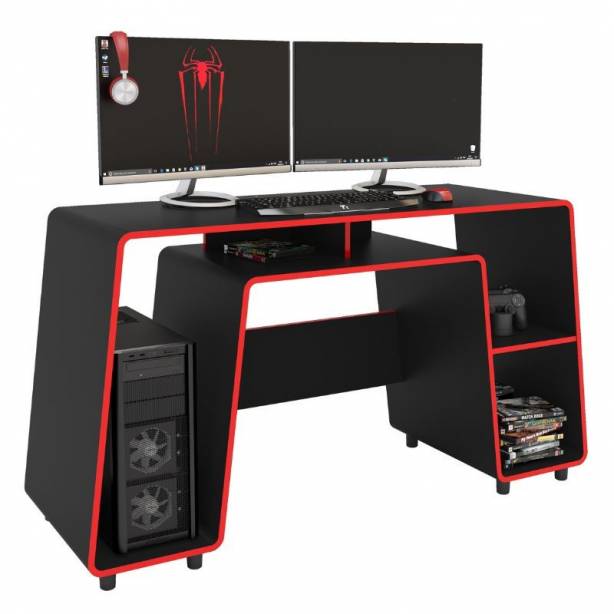 Mesa Gamer Melamina Negro - Rojo 150x83x53