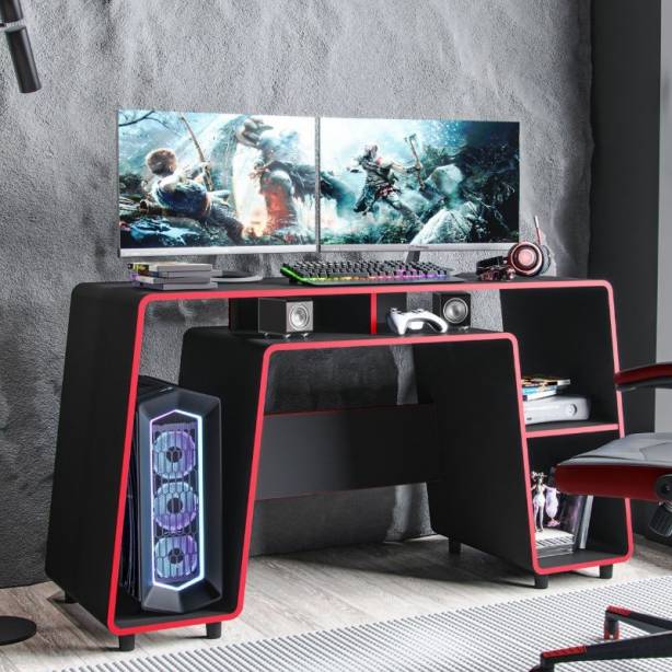 Mesa Gamer Melamina Negro - Rojo 150x83x53