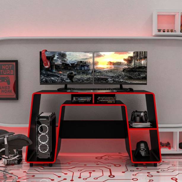 Mesa Gamer Melamina Negro - Rojo 150x83x53