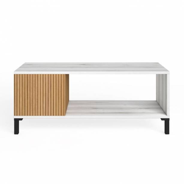 Mesa de centro Melamina Blanco - Madera claro 100x41x50